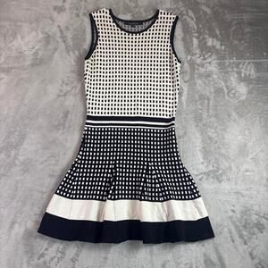 Timo Weiland Checkered Knit Dress Womens Sz 6 Black White Fit Flare Sleeveless